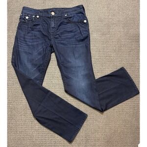 True Religion Jeans Mens 38x33 Ricky Relaxed Straight Super T StitchDark Wash